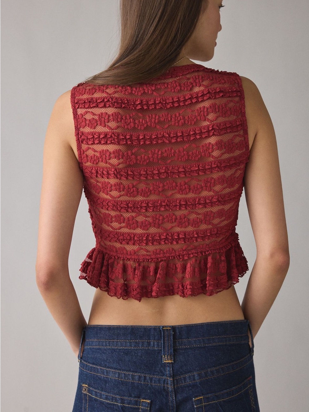 Kimchi Blue Amara Ruffle Lace Button-Front Tank Top - Picture 3 of 4